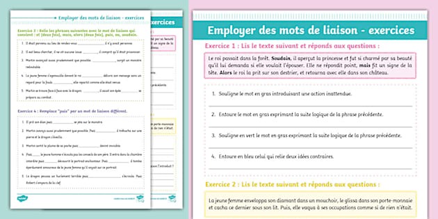 Employer des mots de liaison - exercices - Twinkl