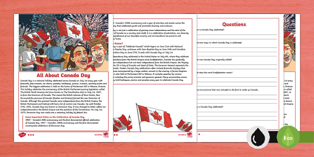 Canada Day Differentiated Reading Comprehension Intermediate