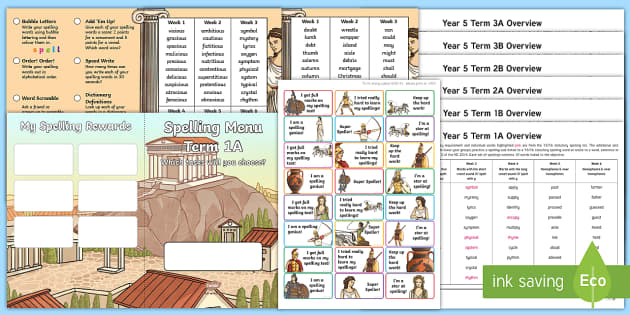 Year 5 Ancient Greece Themed Spelling Menu Pack - Twinkl