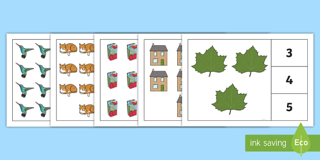 Numeral, Number Word and Quantity Matching Cards - Twinkl