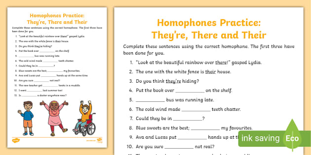 Their, They're and There Worksheet - Homophones KS1 - Twinkl