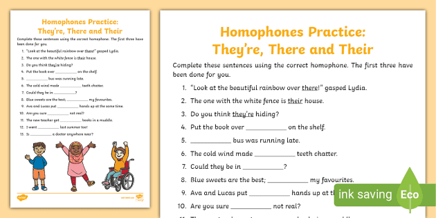 homophones practice worksheet they re there their