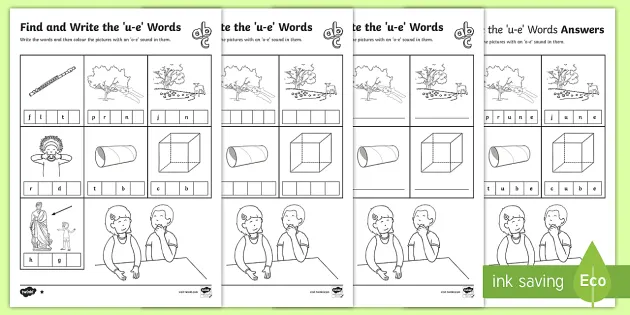 find and write the u e words differentiated worksheets