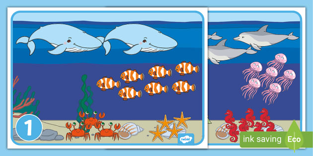 👉 Comparing Groups of Sea Creatures Maths Posters & Prompts