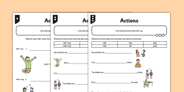 Actions Differentiated Worksheet / Worksheet Pack - GPS, verb, grammar