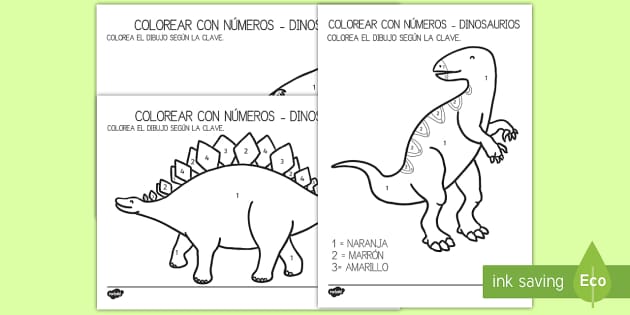 Dibujos dinosaurios colorear por números (teacher made)