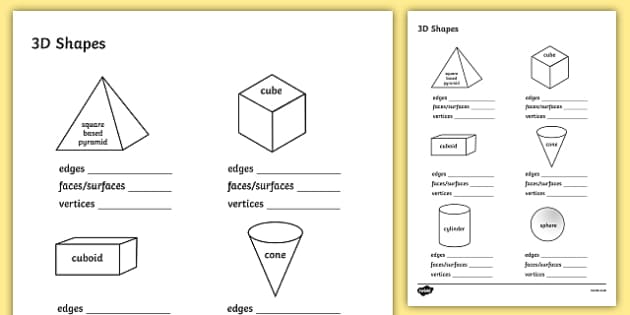 3d shape worksheet teaching resources teacher made