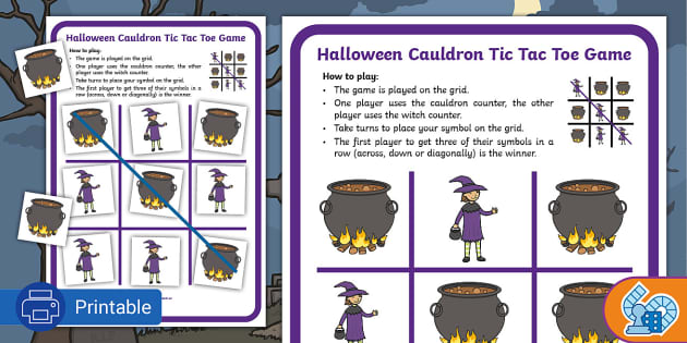 Premium Vector  Education game for children tic tac toe set with cute  cartoon wizard hat and cauldron picture printable halloween worksheet