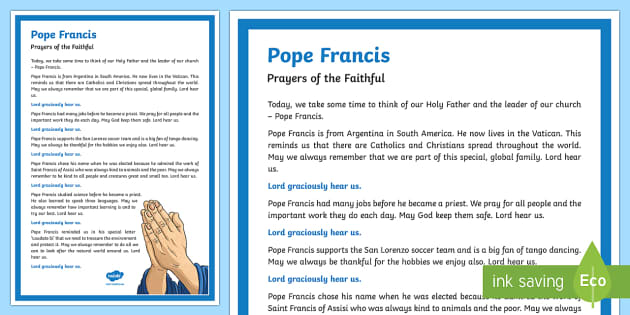 Pope Francis Prayers of the Faithful Print-Out] - Twinkl