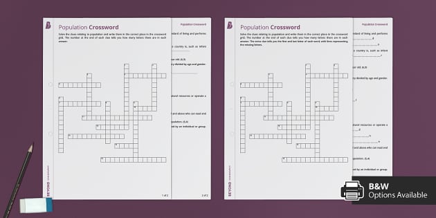 Population Crossword (teacher made) Twinkl