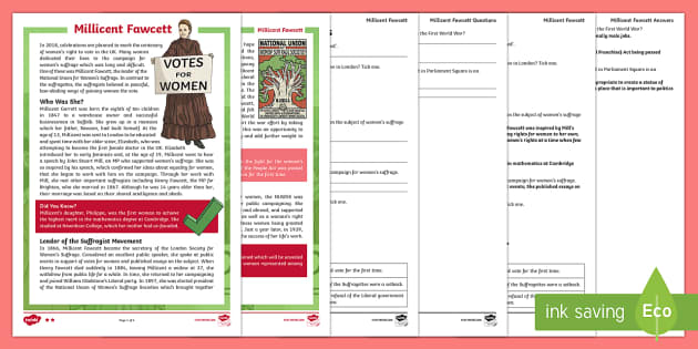 Millicent Fawcett Reading Activity for Children - Twinkl