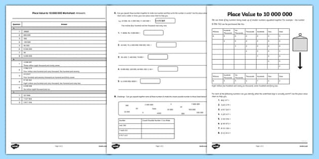 Place Value To 10 000 000 Worksheet Teacher Made