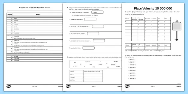 place value to 10 000 000 worksheet teacher made