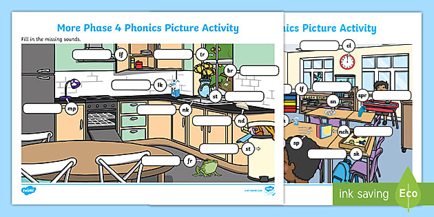 More Phase 4 Phonics Picture Worksheet