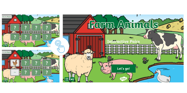 * NEW * Farm Animals Interactive Pairs Game - Twinkl