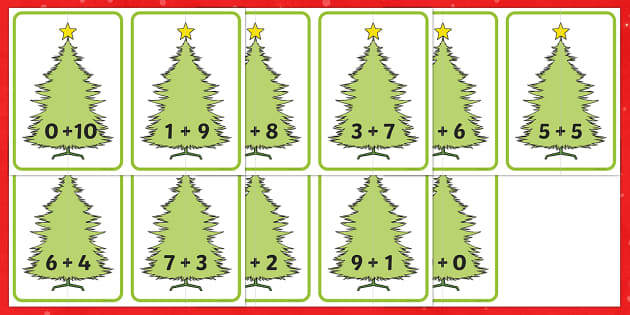 Editable Christmas Tree Number Bonds of 10 - Twinkl