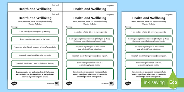 CfE Early Level Health and Wellbeing (Physical Wellbeing) Child-Friendly