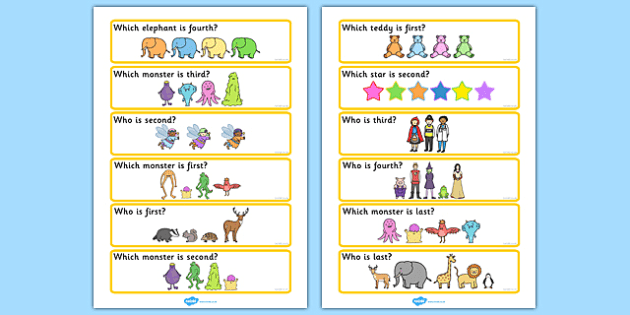 Ordinal Words and Numbers Word Wall and Matching Activity Cards