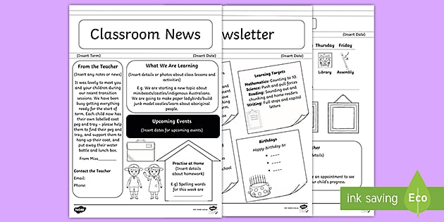 Editable F 2 Classroom Newsletter Writing Template Pdf