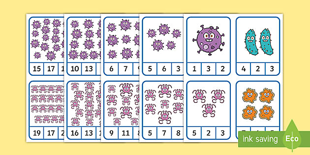 EYLF Germ Monster Peg Counting 1 – 20 Number Cards