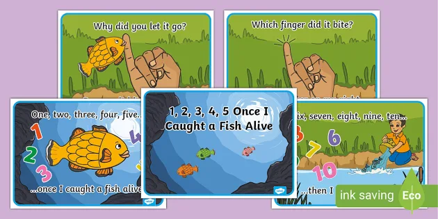 One Two Three Four Five Once I Caught a Fish Alive Colored Nursery Rhyme  Poster