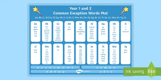 Year Two Common Exception Word Mat Vocabulary Education Primary Age 6-7 Learning 