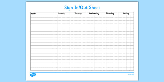 Sign In and Out Sheet - sign in, sign out, sign, sheet, record