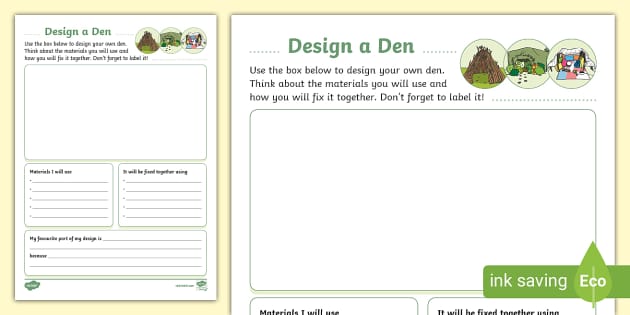 Design a Den Worksheet (teacher made) - Twinkl