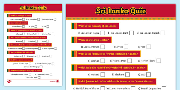 General Knowledge Questions about Sri Lanka Quiz - Twinkl