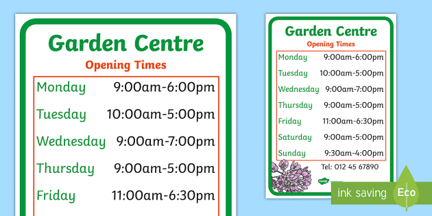 Garden Center Role Play Opening Times, What Time Do Garden Centres Open On Sunday