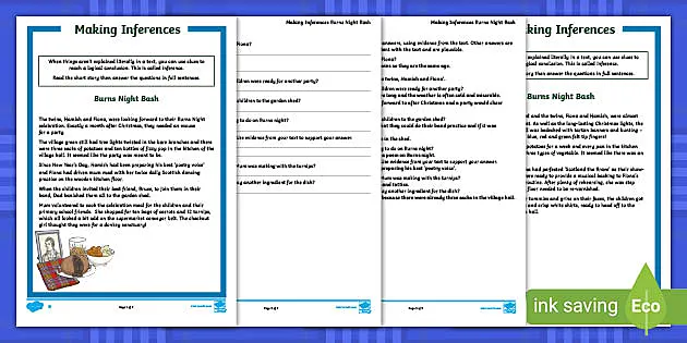 Ks2 Burns Night Bash Making Inferences Worksheet Worksheet