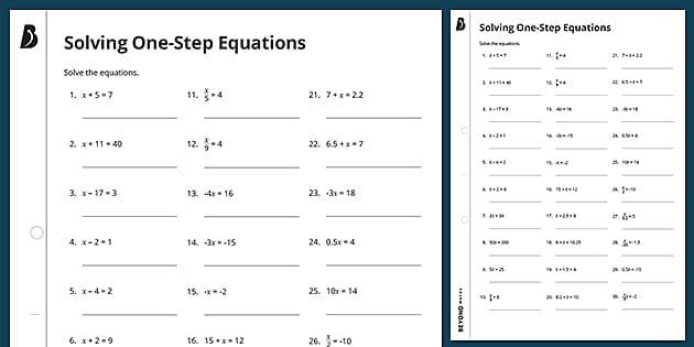 👉 Solving One-Step Equations Worksheet (teacher made)