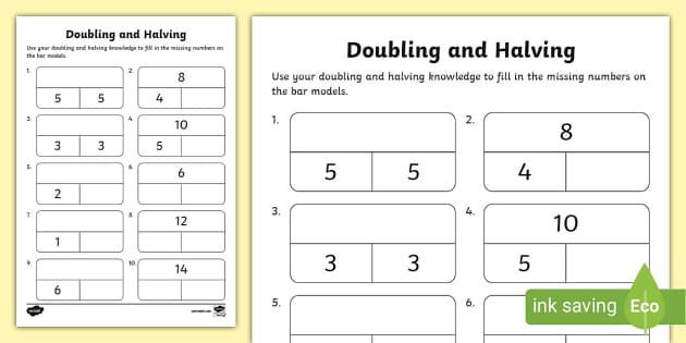 👉 Doubling and Halving Bar Model Activity Sheet - Twinkl