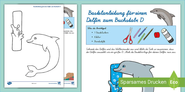 ABCZootiere Bastelanleitung für einen Delfin zum Buchstabe D