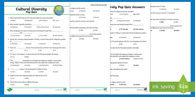 Cultural Diversity Mulitple Choice Pop Quiz