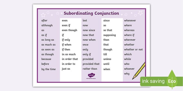 Subordinate Conjunctions List, Subordinating Fanboys Conjunctions