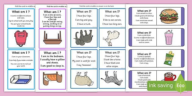 English Senior Infants What am I? Game Pack (teacher made)