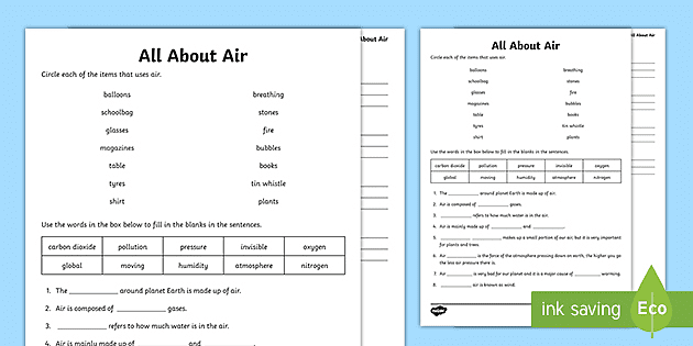 all about air worksheet teacher made