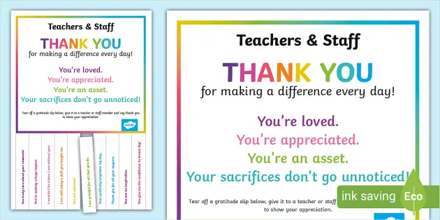 Thank You Notes For Teachers And School Staff (Teacher Made)