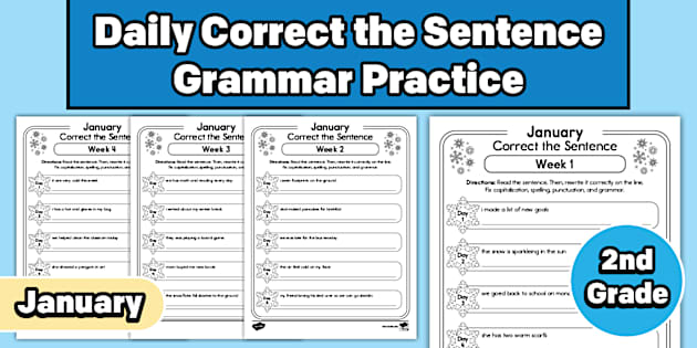 * NEW * Second Grade January Daily Correct the Sentence Grammar Practice