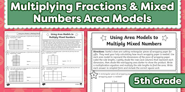 Fifth Grade Using Area Models to Multiply Mixed Numbers Wrapping Paper ...