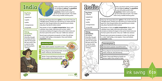 Third Grade India Fact File (Teacher-Made)