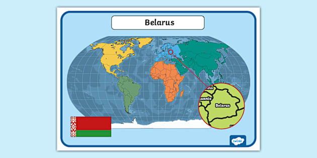 Belarus on World Map Display Poster (teacher made) - Twinkl