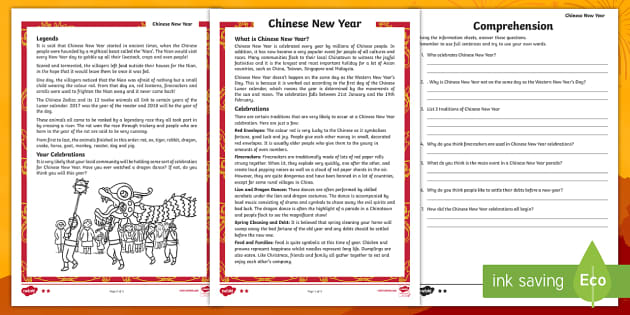 Chinese New Year Differentiated Reading Comprehension Activity