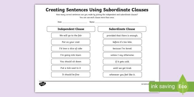 Dependent & Independent Clauses Worksheet PDF | Primary