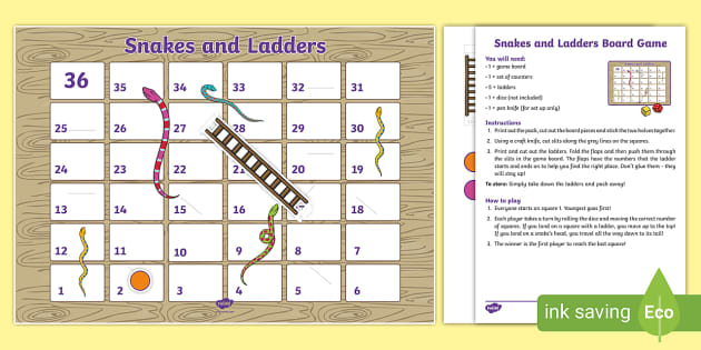 Jogo de tabuleiro snakes and ladders, educação matemática para