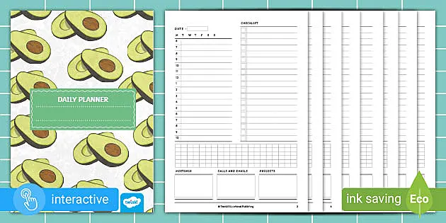 Avocado Theme Daily Planner Booklet