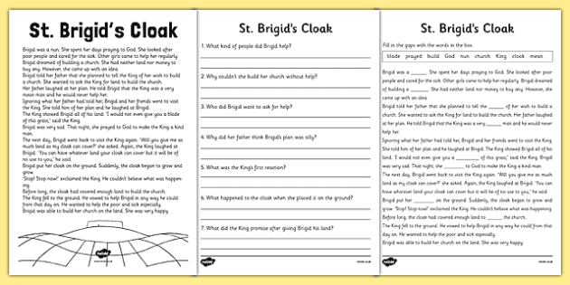 The Story of St Brigid's Cloak | St Brigid Worksheets