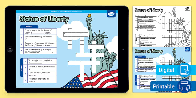 Statue of Liberty Crossword for K 2nd Grade (teacher made)