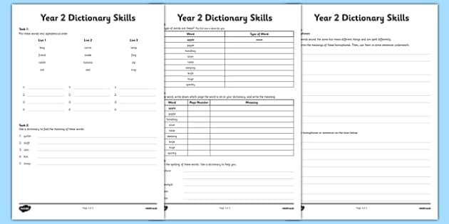 dictionary skills definition worksheet template